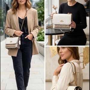 Dupe White Signature Canvas and Leather Chain Shoulder Bag